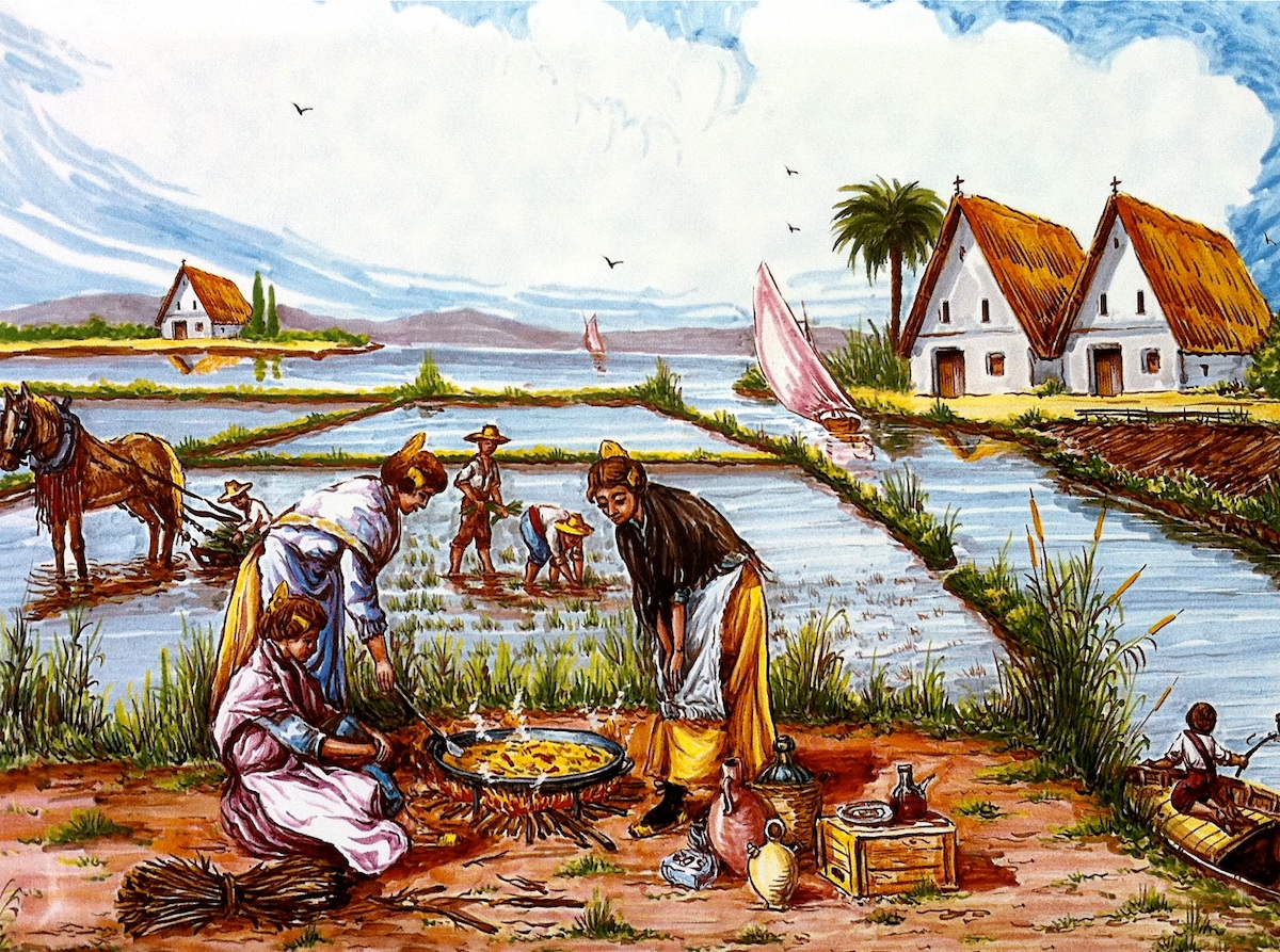 La bible de la paella - Paelleras qui cuisinent une Paella dans la Albufera deValencia