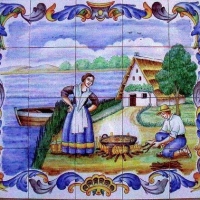 Céramique de Valenciens qui mangent une paella dans la Huerta