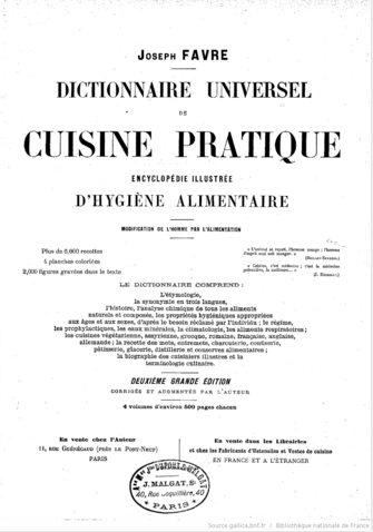 Dictionnaire universel de cuisine pratique, encyclopédie illustrée d'hygiène alimentaire, Favre, Joseph 1849